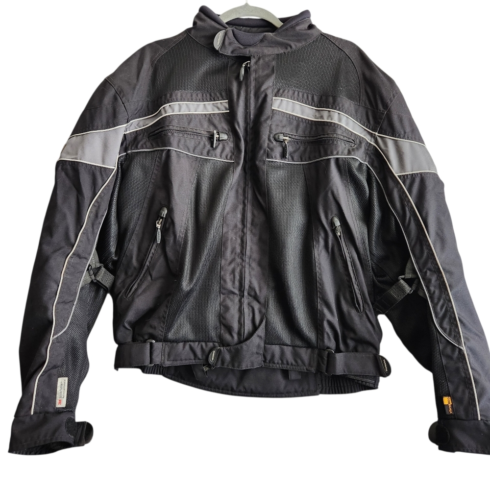Olympia Moto Sports Padded Motorcycle Riding Jacket Mens L Black Gray Reflective